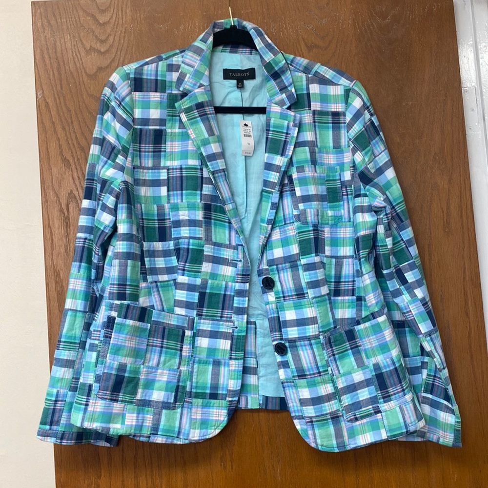 TALBOT quilted blue green blazer/ jacket size 10 NWT